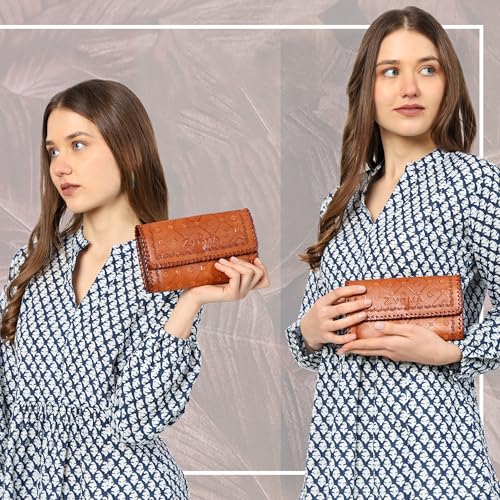 zygma Handmade Genuine Leather Clutch Purse for Women | Pure Leather Wallet | Gift for Wife, Sister, Friend & Mom (Brown) - Image 2
