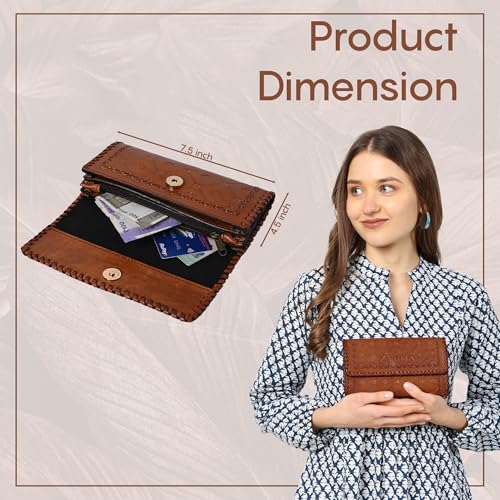 zygma Handmade Genuine Leather Clutch Purse for Women | Pure Leather Wallet | Gift for Wife, Sister, Friend & Mom (Brown) - Image 4