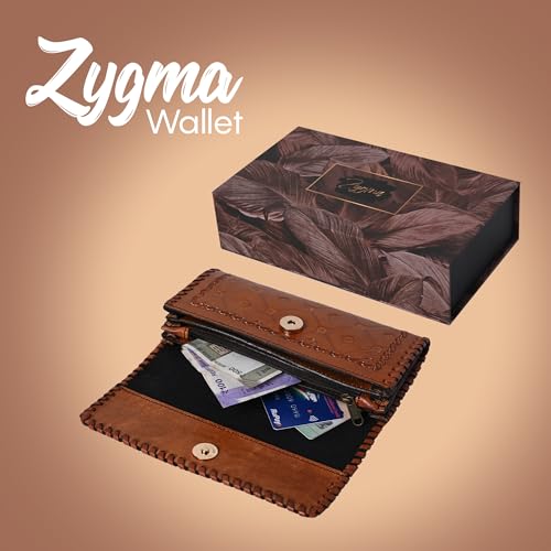 zygma Handmade Genuine Leather Clutch Purse for Women | Pure Leather Wallet | Gift for Wife, Sister, Friend & Mom (Brown) - Image 3