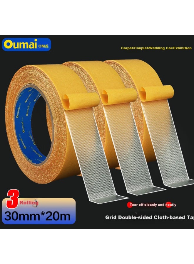 Oumai Grid Double-Sided Adhesive Tape Seamless Strong Fixing Paste Couplets Spring Couplets High Viscosity Carpet Double-Sided Adhesive Super Sticky Yellow 30Mm Wide × 20 Meters 3 Rolls Pack - Image 5