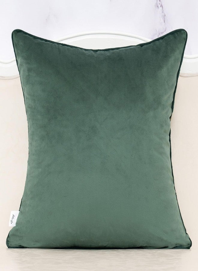 Alerfa Boho Green Floral Throw Pillow Cover 18x18 Inch Cut Velvet Sqaure Luxury Embroidered Decorative Pillow Cover for Couch Living Room Bedroom - Image 2
