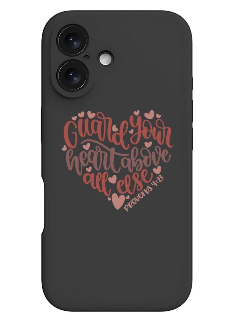 Theodor iPhone 16 Plus Black Protective Slim Fit Case Liquid Silicone Cover with Full Body Protection Anti-Scratch Shockproof Case For iPhone - Guard your heart above all else - Image 1