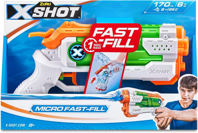 X-Shot Micro Fast-Fill Water Blaster (170 ml, Green/White/Orange) - Image 1