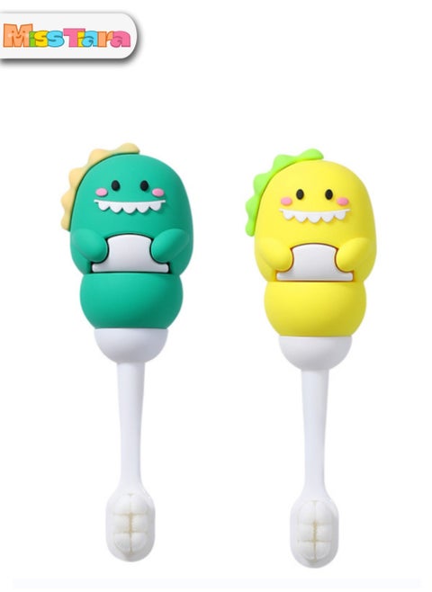 2 Pack Cartoon Dinosaur Shaped Children's Toothbrushes Suitable for children aged 1 -3 individual package