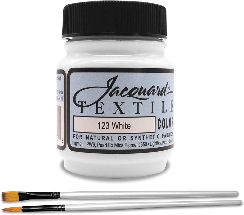 Moshify Jacquard Products White Textile Color Fabric Paint Made in USA - JAC1123 2.25-Ounces - Bundled Brush Set - Image 1