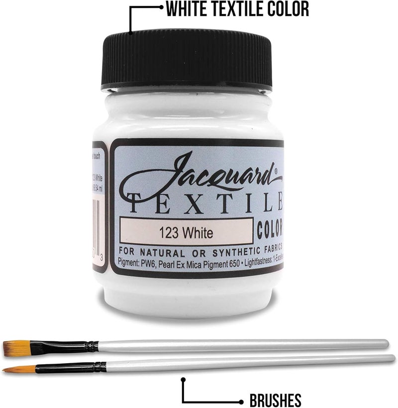 Moshify Jacquard Products White Textile Color Fabric Paint Made in USA - JAC1123 2.25-Ounces - Bundled Brush Set - Image 2