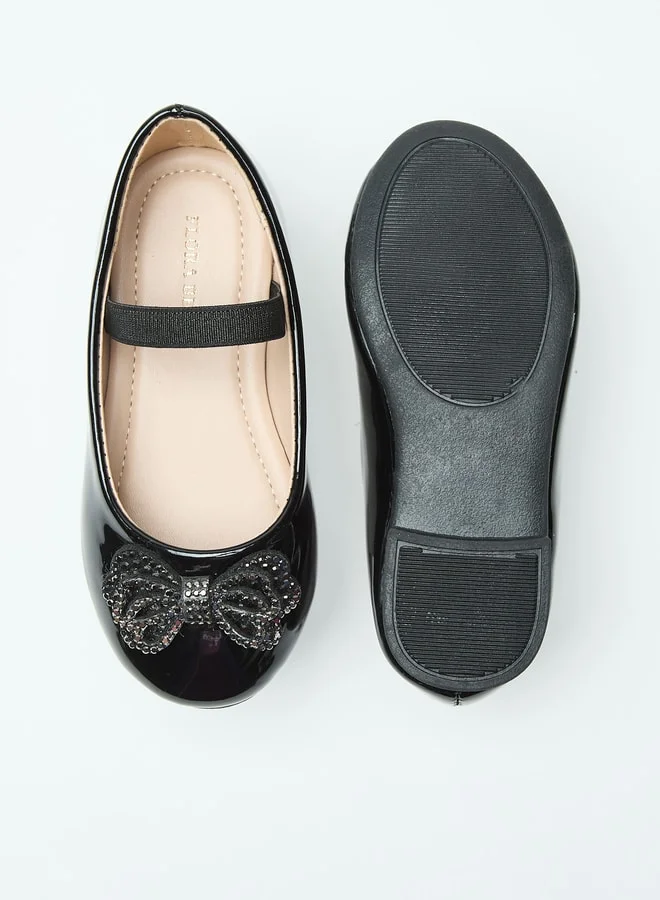 Flora Bella By Shoexpress Bow Accent Slip-On Round Toe Ballerina Shoes with Elastic Strap