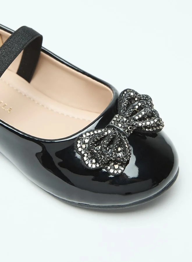 Flora Bella By Shoexpress Bow Accent Slip-On Round Toe Ballerina Shoes with Elastic Strap
