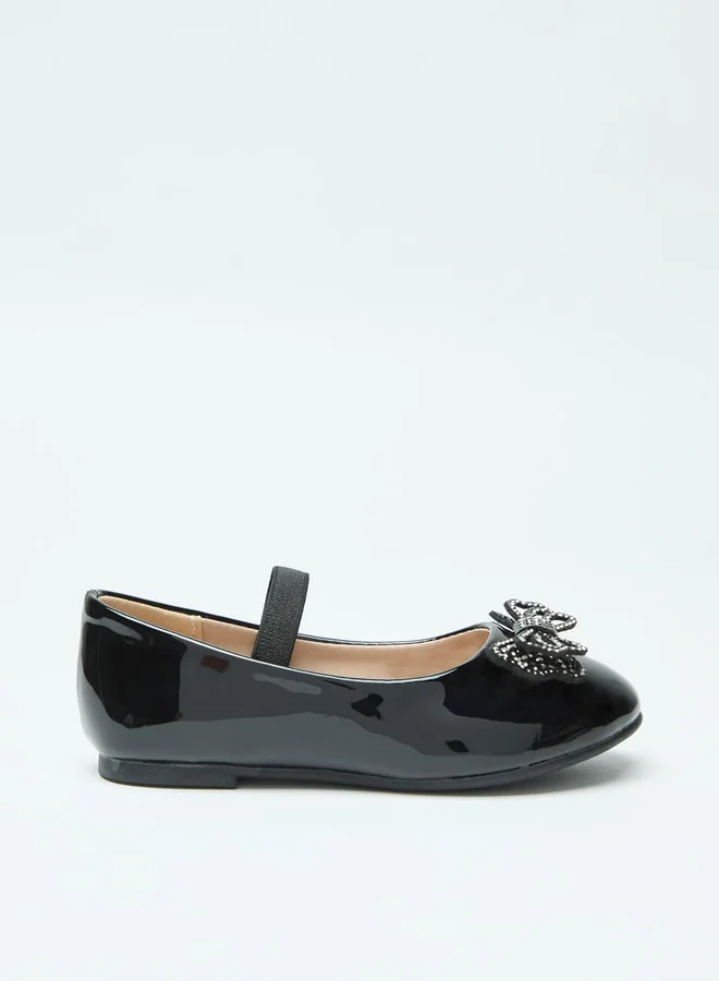 Flora Bella By Shoexpress Bow Accent Slip-On Round Toe Ballerina Shoes with Elastic Strap