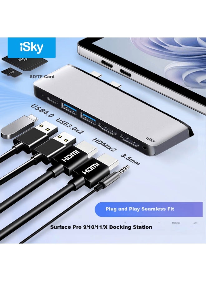 Isky Dual Type-c Docking Station For Microsoft Surface Pro 11/10/9/x With Dual Hdmi Display, Usb Hub Expansion Dock - Image 1