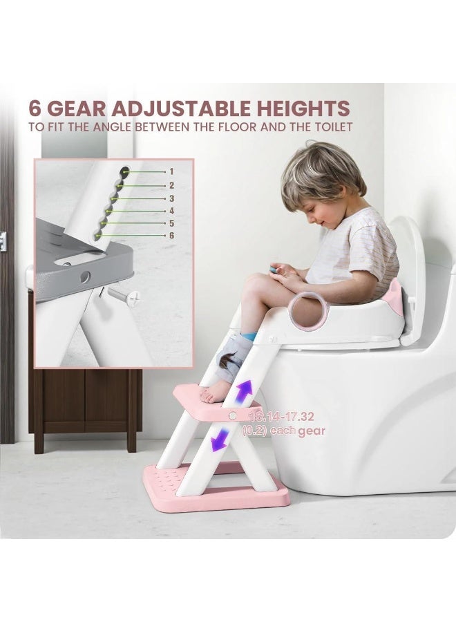 DUNISO Potty Training Seat with Ladder,Adjustable Potty Training Toilet Seat with Steps， Toddler Toilet Seat and Step with Pedal & Splash Guard and Waterproof PVC Cushion，Anti-Slip，Lightweight， for Boys Girls - Image 5