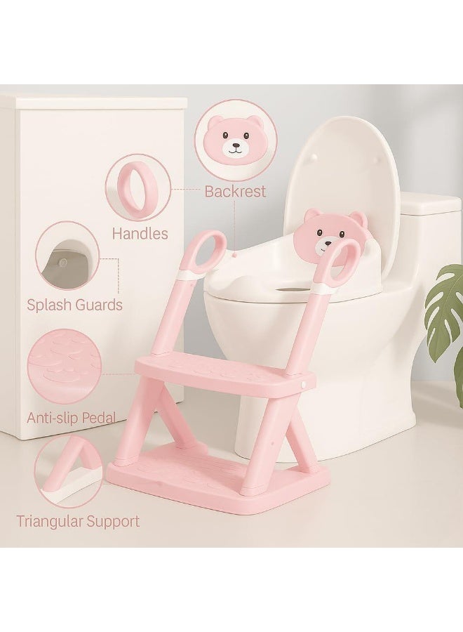 DUNISO Potty Training Seat with Ladder,Adjustable Potty Training Toilet Seat with Steps， Toddler Toilet Seat and Step with Pedal & Splash Guard and Waterproof PVC Cushion，Anti-Slip，Lightweight， for Boys Girls - Image 2