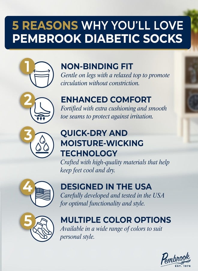 Pembrook Ankle Diabetic Socks for Men & Women - 6 Pairs | Black, White, Gray | Low Cut Stretch Top Mens Diabetic Sock | Ankle Moisture Wicking Neuropathy Socks for Men | Diabetic Socks for Men 9-12 - Image 2