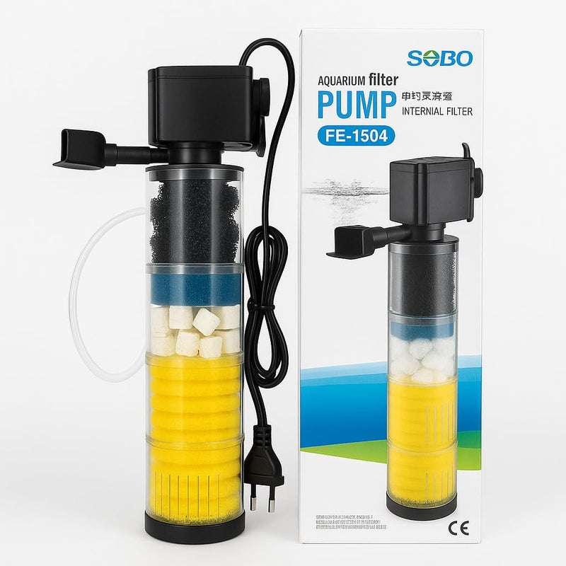 VAYINATO فلتر داخلي لحوض السمك من سلسلة Sobo Fe (Fe-1504 (يناسب حتى 3-4 قدم))|الطاقة: 15 واط|الإخراج: 1200 لتر/ساعة - Image 1