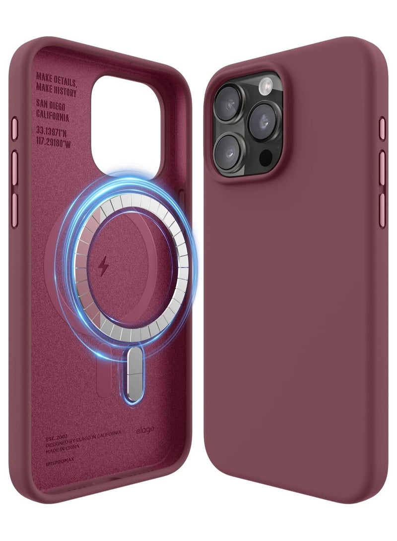 elago Magnetic Liquid Silicone for iPhone 15 Pro MAX case cover compatible with MagSafe Shockproof - Burgundy - Image 1