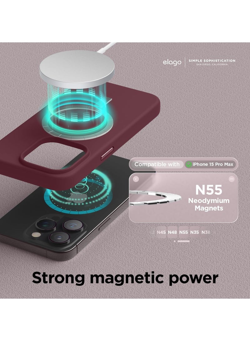 elago Magnetic Liquid Silicone for iPhone 15 Pro MAX case cover compatible with MagSafe Shockproof - Burgundy - Image 3