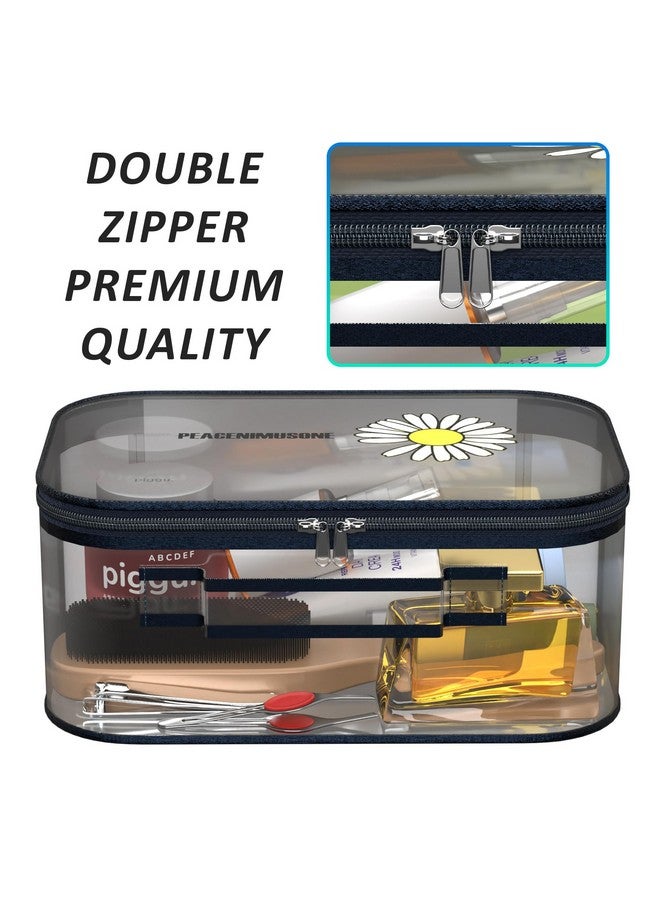 كوبير إندستريز مجموعة من 6 منظمات تخزين للسفر | حقيبة مستحضرات التجميل بمقبض | حجرة شفافة قابلة للتعديل | حقيبة مكياج للسفر | طقم تخزين أدوات الزينة | تصميم عباد الشمس | الأحمر والأزرق - Image 5