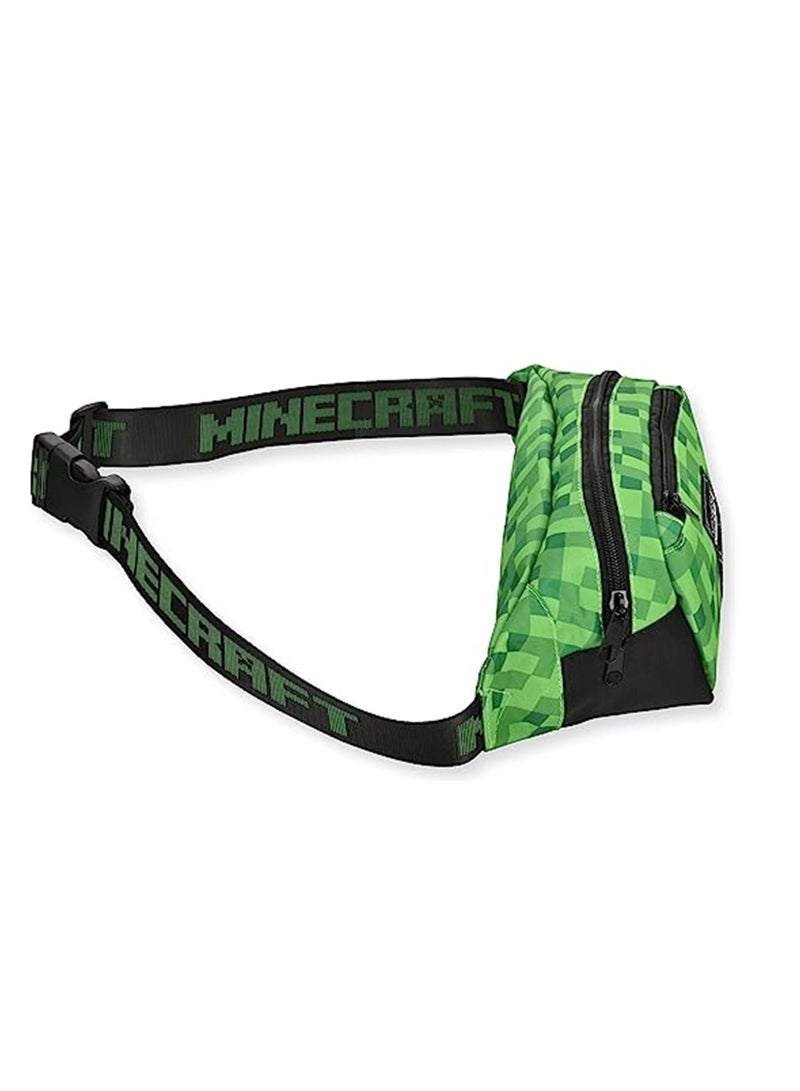 حقيبة حزمة فاني للأولاد من Minecraft - حقيبة ماينكرافت كريبر للوجه باللونين الأسود والأخضر ، قابلة للتعديل ، أسود أخضر ، مقاس واحد - Image 2