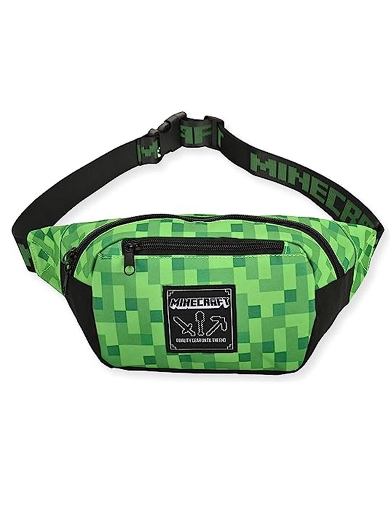 حقيبة حزمة فاني للأولاد من Minecraft - حقيبة ماينكرافت كريبر للوجه باللونين الأسود والأخضر ، قابلة للتعديل ، أسود أخضر ، مقاس واحد - Image 1