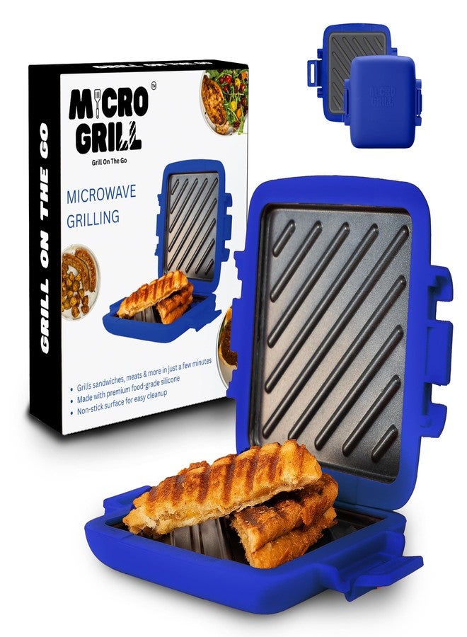 Micro Grill Microwave Sandwich Maker, Toaster, 4 Minute Grill, Grilled Cheese, Crispy, Toastie Maker, Panini Press, No Wire & Dishwasher Safe, Microwave Grill, Office, Home, Travel & School Dorms (Blue) - Image 1