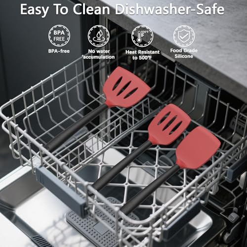 Coukre Silicone Kitchen Cooking Utensils Set with Holder – Heat-Resistant, Food-Grade Kitchen Tools, Spatula, Spoon & Gadgets for Non-Stick Pans, Dishwasher Safe (14, Red) - Image 5