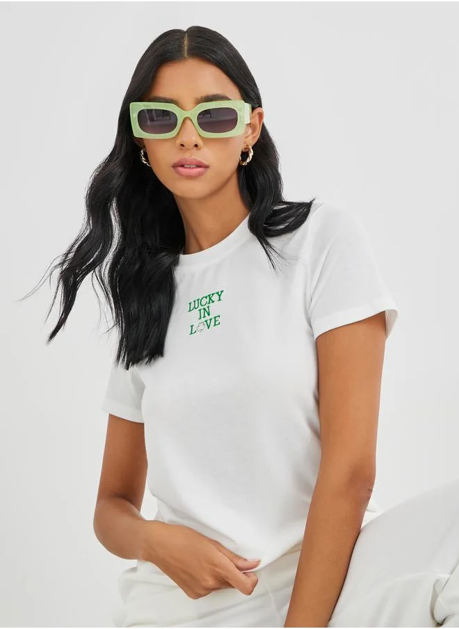 ستايلي Styli Embroidered Round Neck T-Shirt