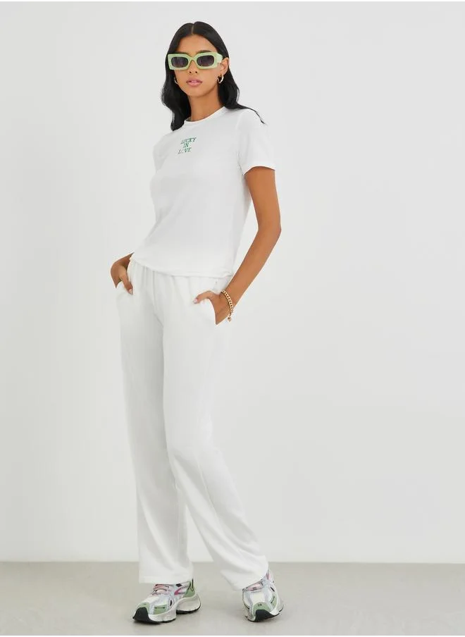 ستايلي Styli Embroidered Round Neck T-Shirt