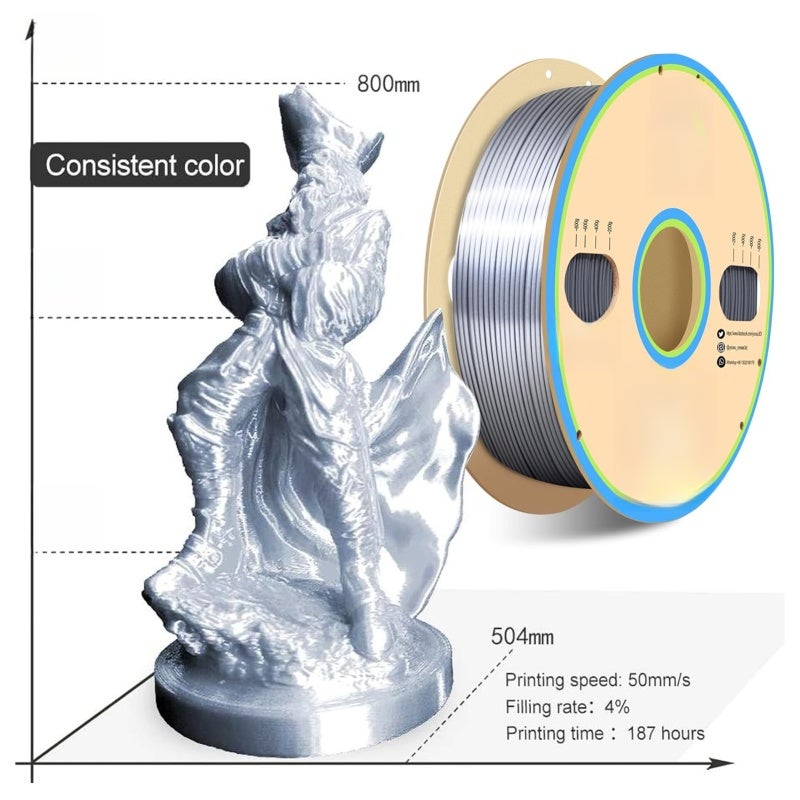Silk PLA 3D Printer Filament 1KG White: Metallic Glossy Finish - 100% Non-Knotted Warp-Free for FDM/FFF 3D Printers Figurine Decoration Gift Printing - Image 3