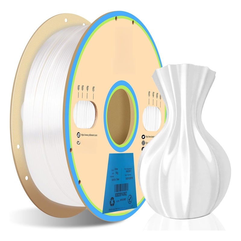 Silk PLA 3D Printer Filament 1KG White: Metallic Glossy Finish - 100% Non-Knotted Warp-Free for FDM/FFF 3D Printers Figurine Decoration Gift Printing - Image 1
