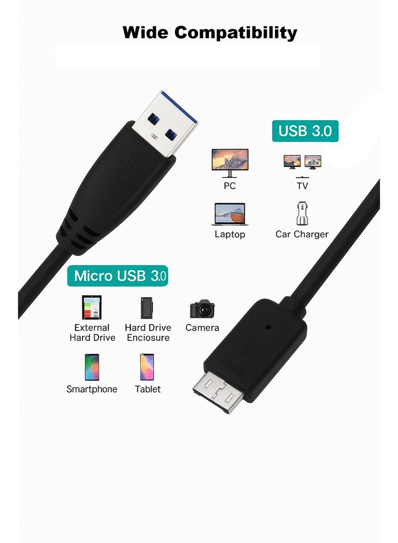 فوجيشكا كابل USB 3.0 إلى Micro USB 3.0 عالي السرعة – كابل توصيل ونقل بيانات للقرص الصلب والكاميرات والتابلت  - Image 3