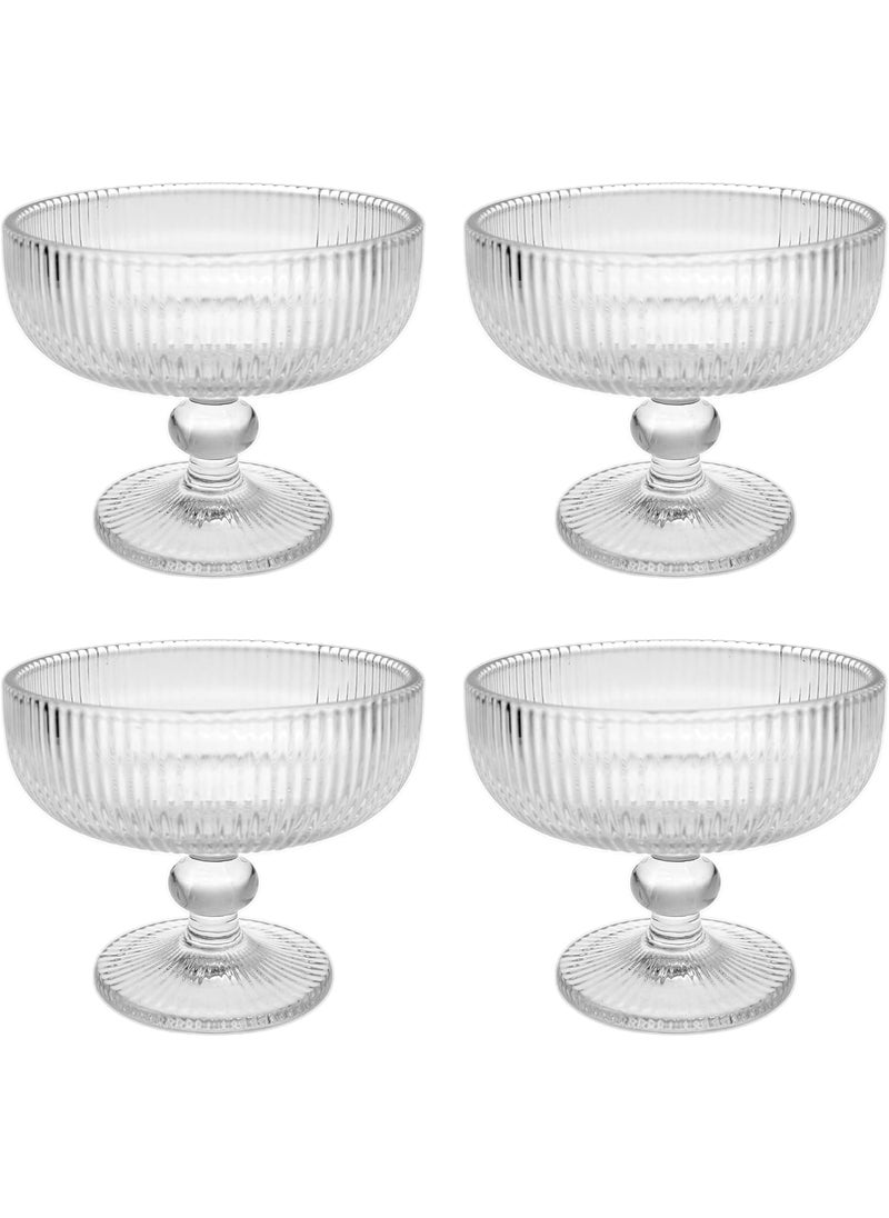 BLISS START BLISS START Vintage Style Dessert Bowls Bevelled Glass Bowl Set Footed Ice Cream Sundae Glasses Alfresco Dining Afternoon Tea Footed Bowl Set 270ml Transparent Set of 6  - Image 1