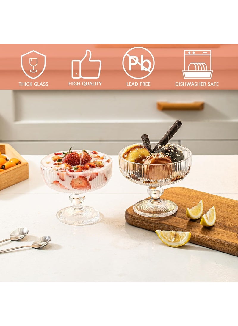 BLISS START BLISS START Vintage Style Dessert Bowls Bevelled Glass Bowl Set Footed Ice Cream Sundae Glasses Alfresco Dining Afternoon Tea Footed Bowl Set 270ml Transparent Set of 6  - Image 5
