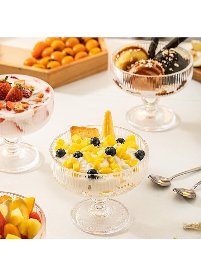 BLISS START BLISS START Vintage Style Dessert Bowls Bevelled Glass Bowl Set Footed Ice Cream Sundae Glasses Alfresco Dining Afternoon Tea Footed Bowl Set 270ml Transparent Set of 6  - Image 2