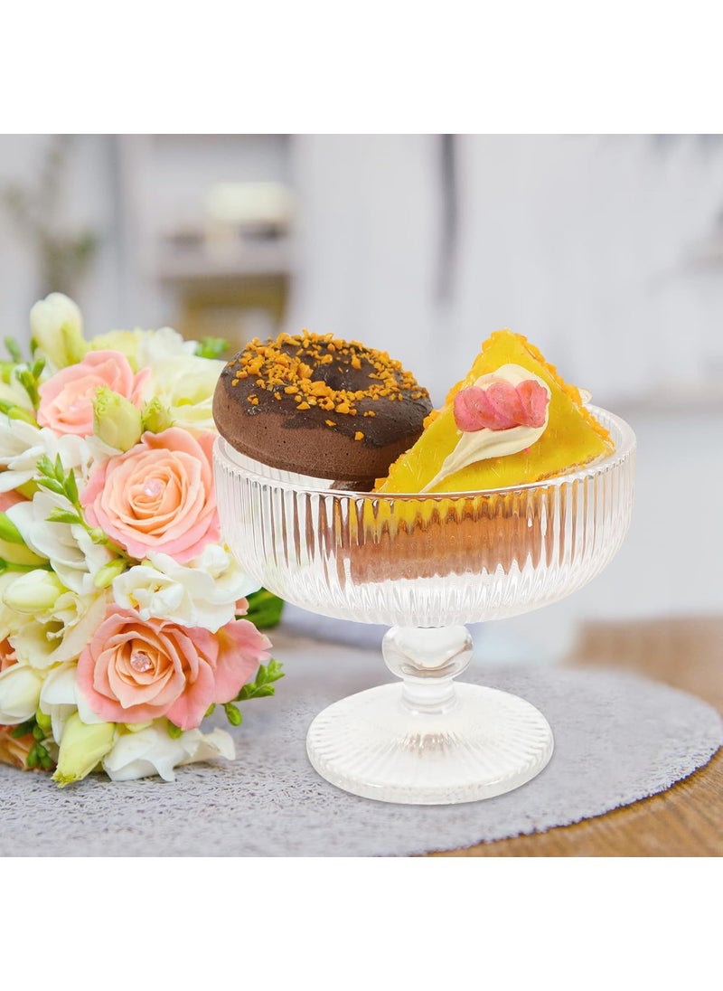 BLISS START BLISS START Vintage Style Dessert Bowls Bevelled Glass Bowl Set Footed Ice Cream Sundae Glasses Alfresco Dining Afternoon Tea Footed Bowl Set 270ml Transparent Set of 6  - Image 4