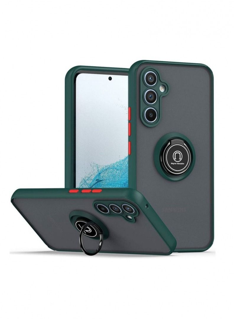 HEXABEX جراب Samsung Galaxy A14، غطاء خلفي واقي بحلقة معدنية لهاتف Samsung A14 باللون الأخضر - Image 1