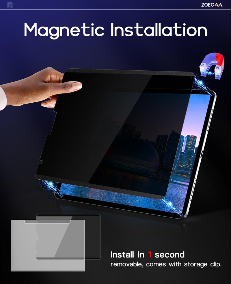 ZOEGAA Privacy Screen Protector iPad Pro 12.9, Privacy Screen Protector Compatible with iPad Pro 12.9 (2022/2021/2020/2018 Models), Magnetic Removable & Reusable Anti Blue Light Filter - Image 2