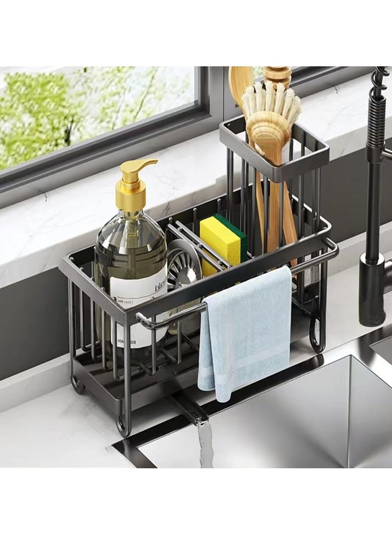 LEFAFA Sponge Holder for Kitchen Sink, Rustproof Stainless Steel Sink Caddy with Removable Drip Tray and Brush Holder Towel Rack, Kitchen Accessories for Countertop Dish Soap Dispenser Storage  - Image 1