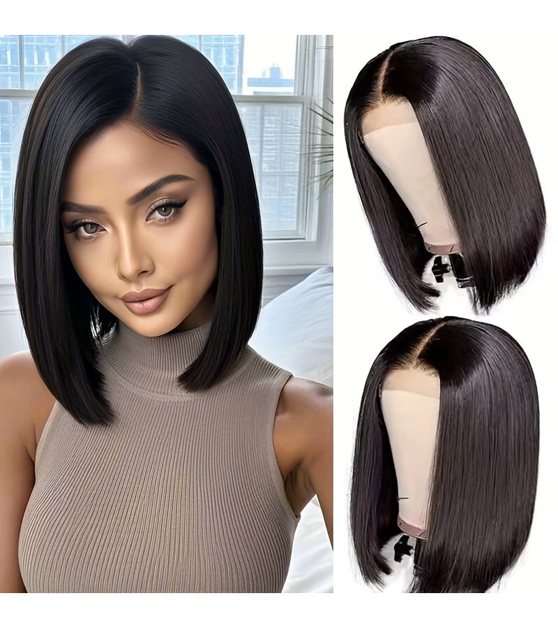 14 Inch Black Short Hair Middle Part Soft Fluffy Daily Wear - Image 1
