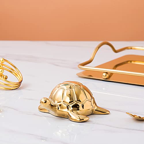 TQUPT Golden Turtle Statue, Ceramic Turtle Ornament for Home Decor - Gold Tabletop Decoration, Collectible Decor for Elderly, Turtle Sculpture for Bookshelf, Desk, Nightstand - Image 3