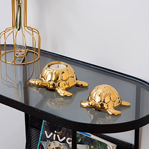 TQUPT Golden Turtle Statue, Ceramic Turtle Ornament for Home Decor - Gold Tabletop Decoration, Collectible Decor for Elderly, Turtle Sculpture for Bookshelf, Desk, Nightstand - Image 4