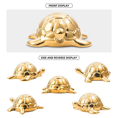 TQUPT Golden Turtle Statue, Ceramic Turtle Ornament for Home Decor - Gold Tabletop Decoration, Collectible Decor for Elderly, Turtle Sculpture for Bookshelf, Desk, Nightstand - Image 2