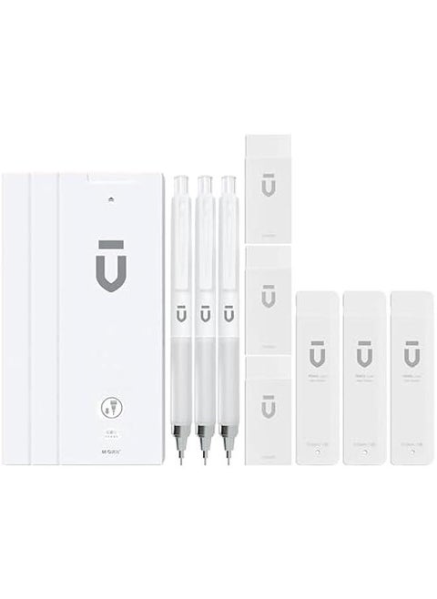 White Mechanical Pencil Set - 3PCS 0.5mm Drafting Pencils with HB Lead Refills, Eraser and Comfortable Grip for Writing, Drawing, and Sketching by Students