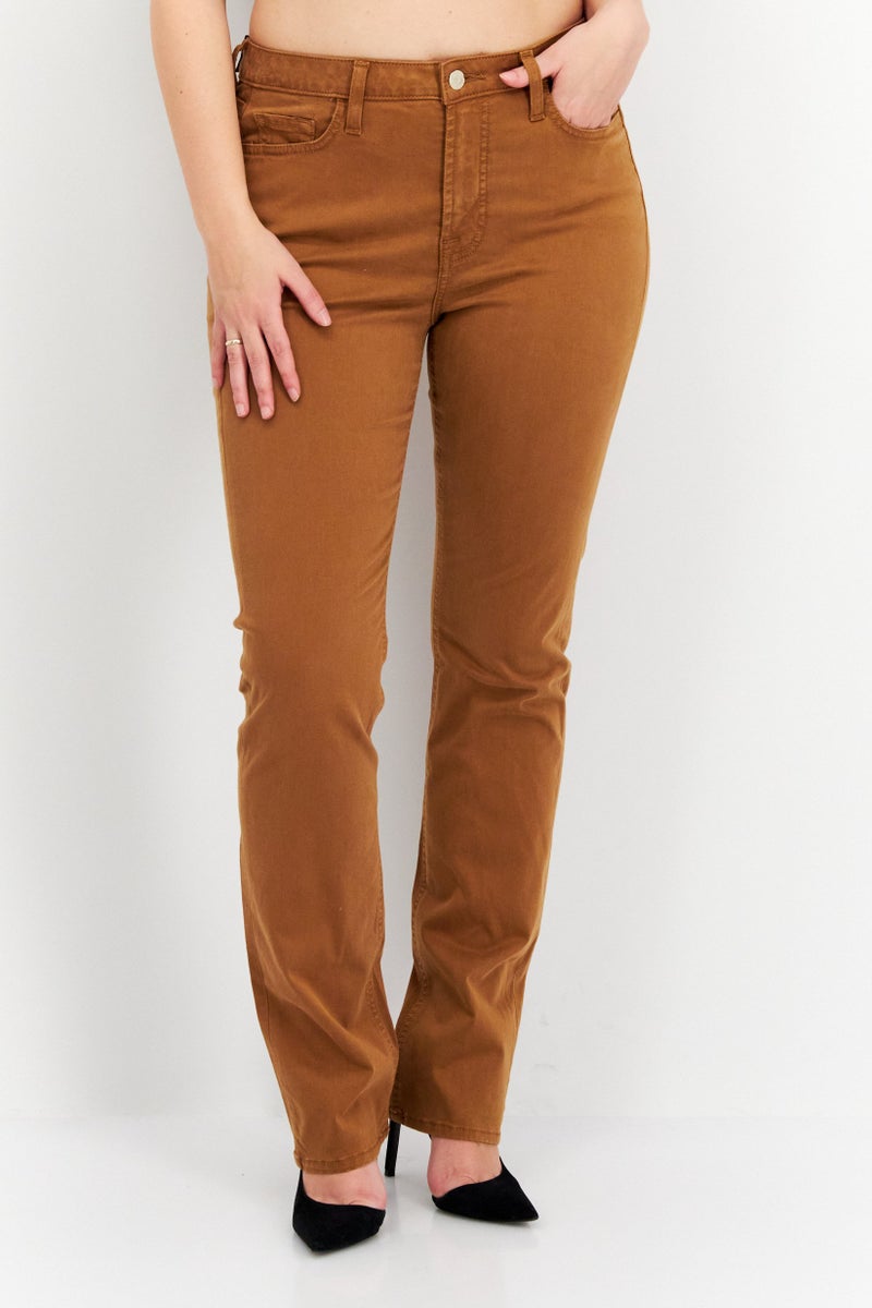 Jen 7 Women Slim Fit High Rise Straight Leg Jeans, Brown - Image 1
