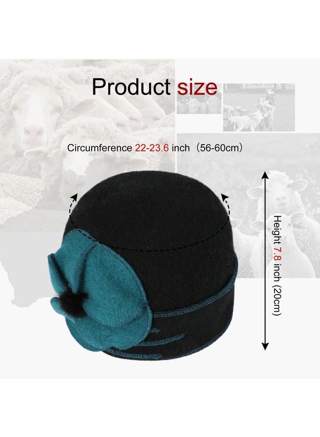 Sumolux Beanie Hats for Women Wool Beret Floral Cuffed Skull Cap French Vintage Dress Cloche Classic Winter 1920s Black Green - Image 5