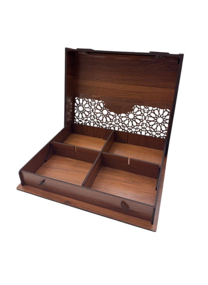 Joza Box L163TB - Wooden Storage Box - Gift Box - Nuts and Sweets Serving Box - Traditional Handcrafted Rectangle Wooden Platter - Food Storage Container, Movable Partition - 18x22x4cm - For Nuts, Dried Fruit, Snacks etc.  - Image 2