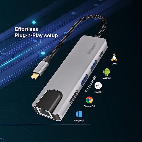 FINGERS Ultimo 5-in-1 Type-C USB Hub (2 x USB 3.0, HD Interface, Giga LAN, USB Type-C with PD Charging) - Image 5