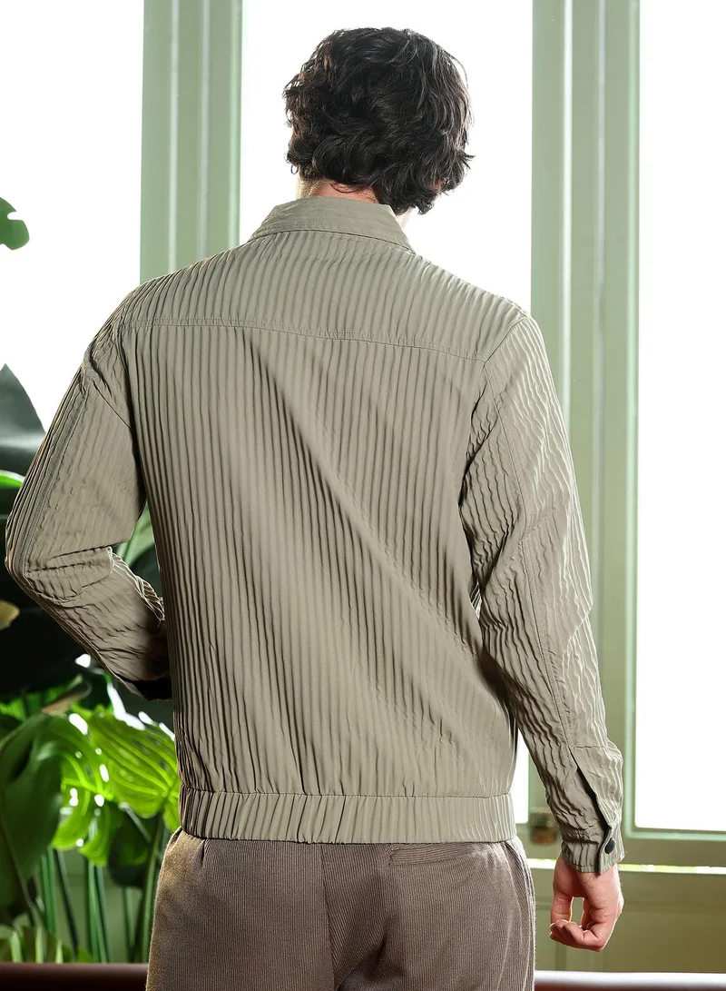 CAHOOT  Men's Sage Green & Cream White Panelled Crease-Tactile Jacket for Men | Best Price UAE