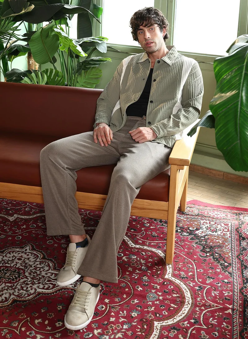 CAHOOT  Men's Sage Green & Cream White Panelled Crease-Tactile Jacket for Men | Best Price UAE
