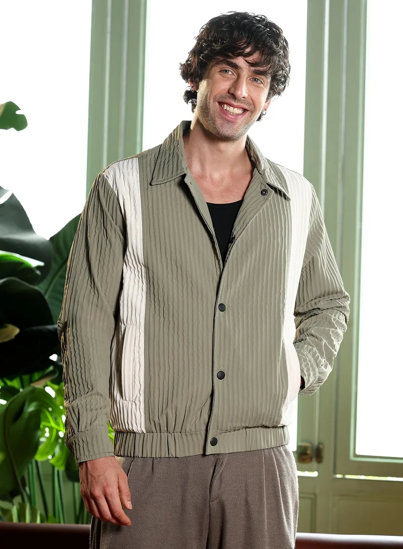 CAHOOT  Men's Sage Green & Cream White Panelled Crease-Tactile Jacket for Men | Best Price UAE