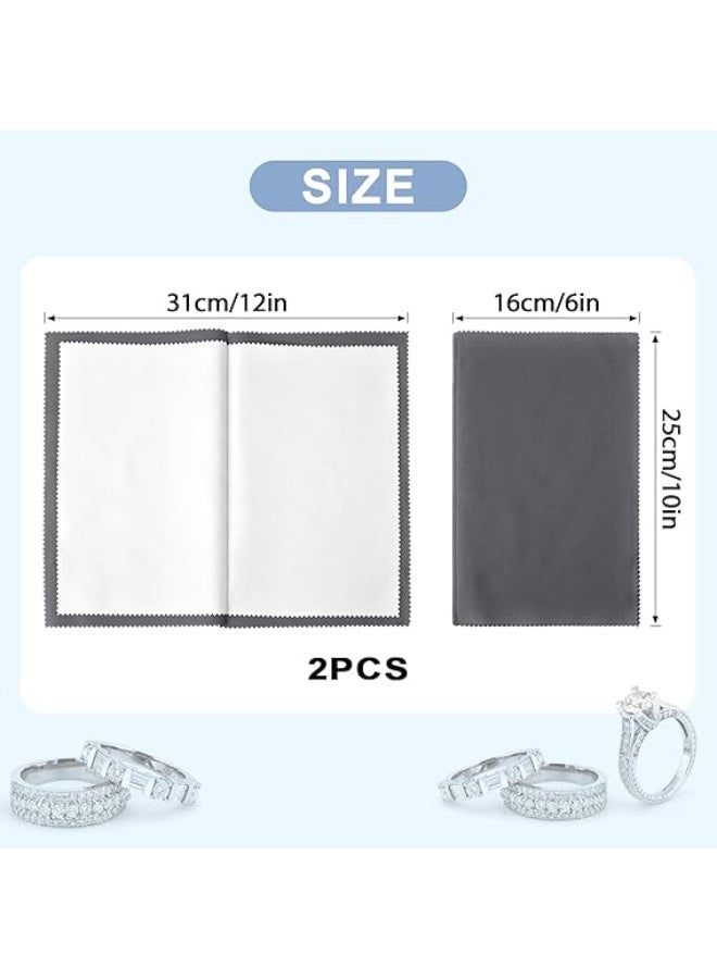 SEVENWELL 2pcs Jewelry Polishing Cleaning Cloth Large 10'' x 12'' for Sterling Silver Jewelry Gold, Diamond, Platinum, Precious Stones, Coins (Gray) - Image 3